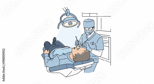Dental examination under bright overhead light
