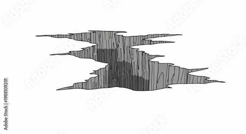 A stylized cartoon drawing of a large, jagged crack in the ground