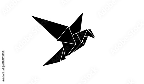 Trendy origami bird silhouette emblem with sharp geometric folds black vector illustration