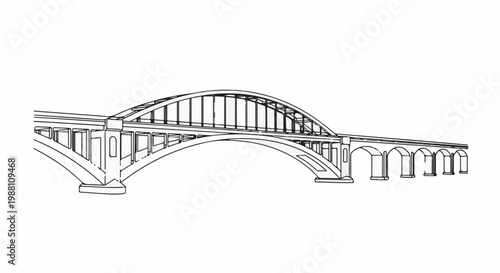 Architectural drawing of a large arched railway bridge with multiple supporting pillars
