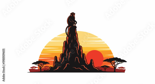 Primate atop rocky outcrop in savanna sunset