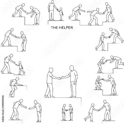 Flat design vector illustration of diverse people helping each other in daily activities and support