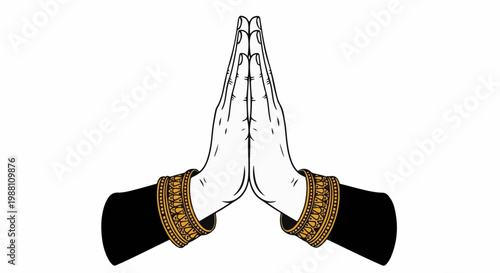 Hands pressed together in greeting, adorned with ornate bracelets