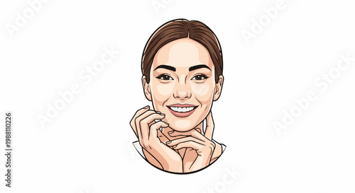 Cheerful woman with hands framing her face in a portrait