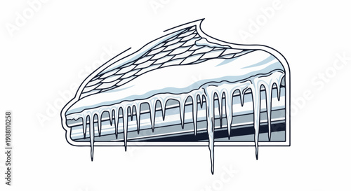 Cartoon illustration of a snow-covered building roof with icicles