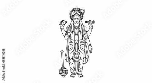 Divine figure with four arms, holding symbolic objects
