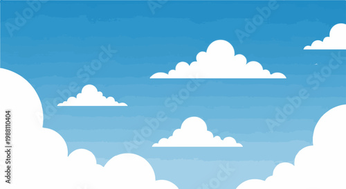 Fluffy white clouds drift across a textured blue sky, creating a peaceful vista