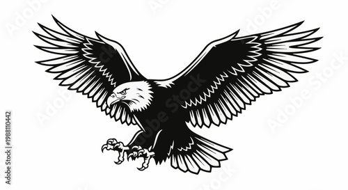 A powerful eagle with outstretched wings descends with sharp talons