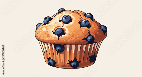 Golden-brown muffin with plump blueberries baked into the batter