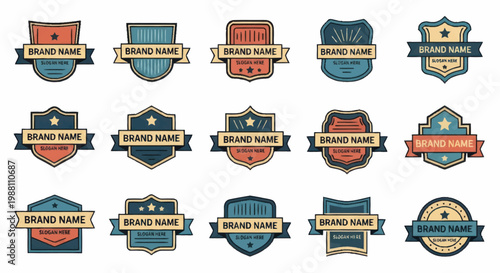 Collection of Vintage Style Brand Name Emblem Badges and Labels.