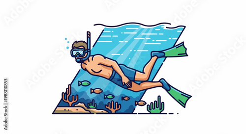 Person in snorkel gear swims underwater with fish and coral