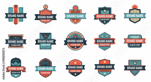 Collection of Vintage Style Brand Name Logos and Emblems.