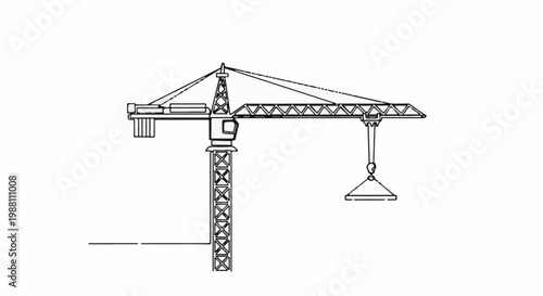 A line drawing of a construction tower crane with a load suspended from its jib
