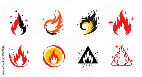 flame, fire, doodle Fire icons, flame symbols, burning logos, vector graphics isolated on White Background sticker, icons
