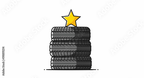 Stack of tires topped with a yellow star