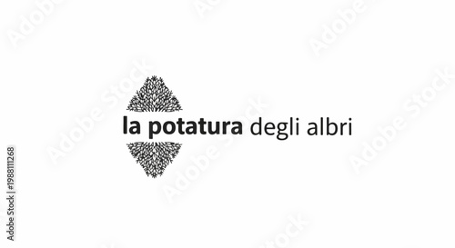 Stylized leaf-like shapes frame text about tree pruning