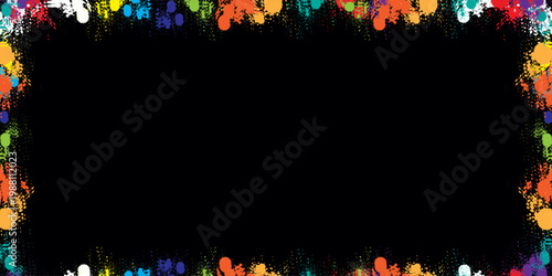 Black background with a rainbow ink splat border