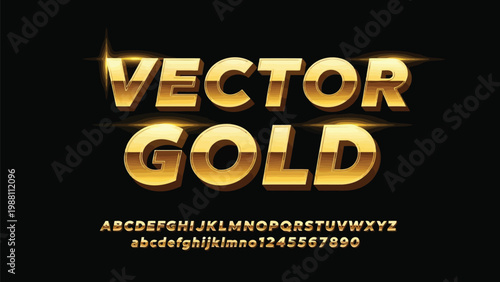 Stylish vector gold metallic text and alphabet display with retro glow effect Vector