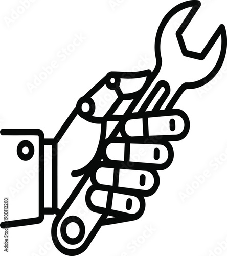 Hand holding a wrench symbol of repair and mechanical work