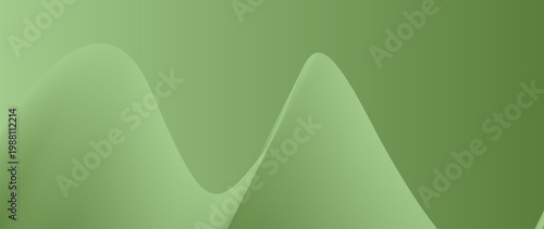 Abstract green horizontal banner with flowing mountain-like wavy shapes and organic curves. Modern minimalist sage green background for eco-friendly branding and digital presentation slides.