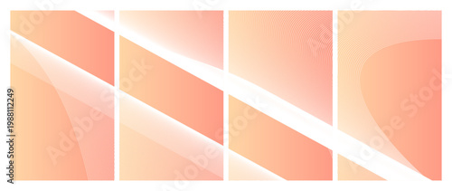 Abstract peach and orange background set of four vertical panels featuring soft diagonal lines and fluid waves. Warm pastel gradient design for modern aesthetic presentation templates.