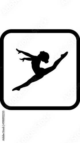 A gymnast performs a leap in a square frame outdoors in action.
