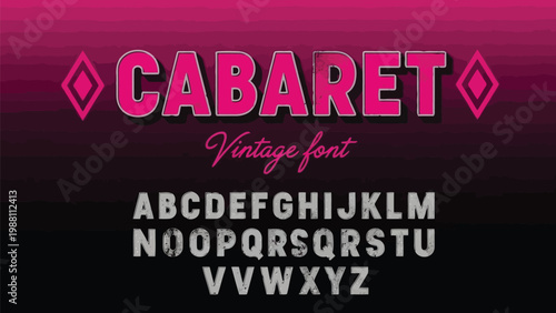 Vintage pixel-style cabaret font display with alphabet showcase Vector