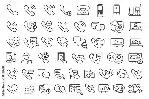 Collection of communication icon set featuring phone and message symbols.