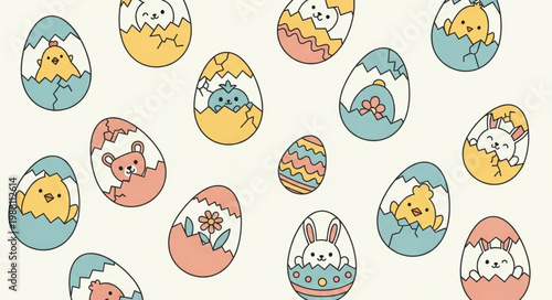 Cute Easter Eggs with Baby Animals Peeking Out.