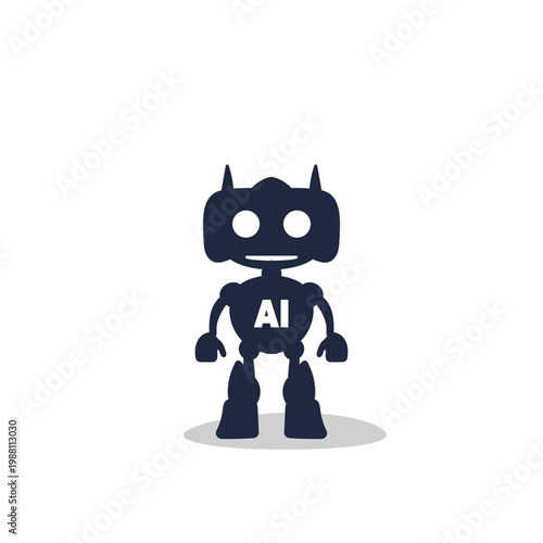 Bot flat vector Minimalist Cute AI robot character icon dark blue artificial intelligence illustration isolated on white background