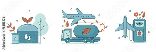 Sustainable energy transportation and eco friendly fuel sources with gas station aviation fuel sustainability transportation airplane illustration environment aviation logistics renewable