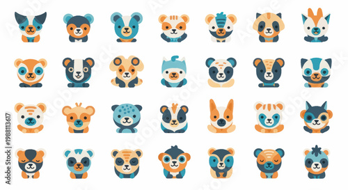 Photography Collection of cute cartoon animal faces.