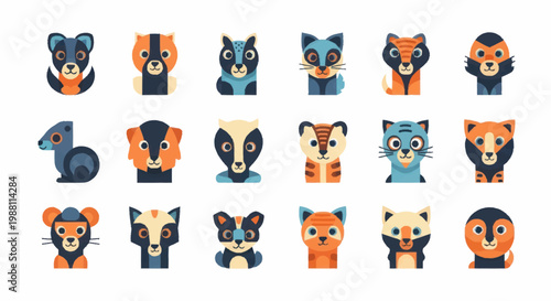 Collection of cartoon animal faces.