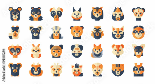 Collection of various animal faces icons.