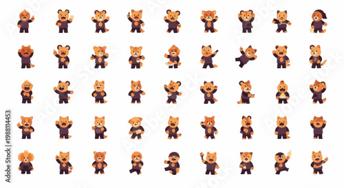 Many cartoon bears in various poses.