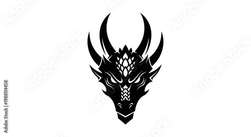 Vászonkép Fierce Dragon Head Silhouette, Mythical Creature Emblem, Fantasy Art