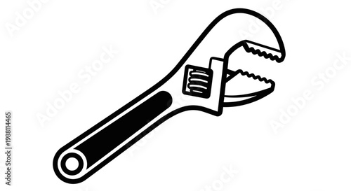 Adjustable wrench, tool, isolated on white background, graphic illustration