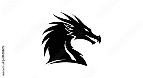 Black Dragon Head Silhouette, Fierce Mythical Creature, Fantasy Icon