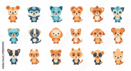 Collection of cute cartoon animal toys.