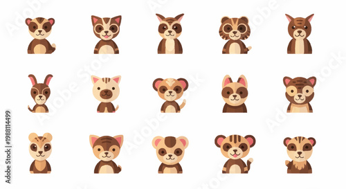 Collection of various cartoon tiger faces.