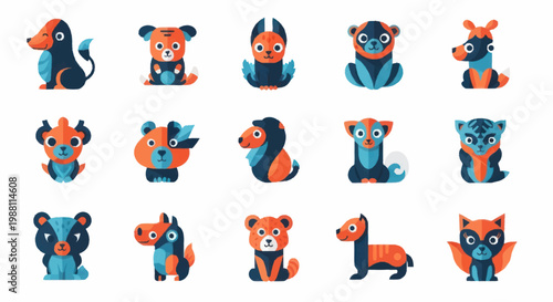 Collection of cute cartoon animal icons.