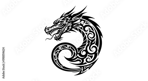 Tribal Dragon Tattoo Design, Mythical Creature Silhouette