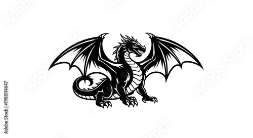 Mythical Dragon Illustration - Fantasy Creature Silhouette
