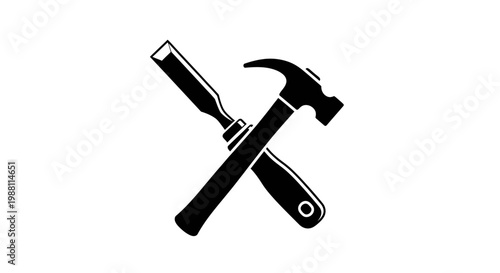 Hammer and Chisel Crossed Silhouette Icon