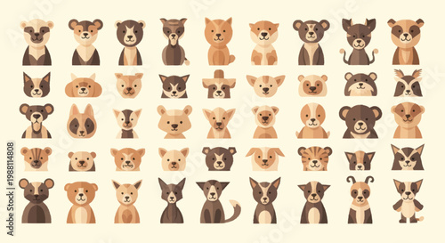 Cute cartoon animal faces collection.