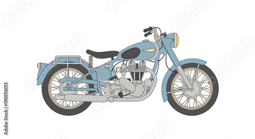 Vintage Blue Motorcycle Side View.