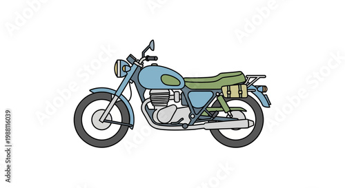 Vintage motorcycle with green seat.