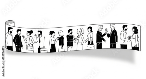 Diverse group of people depicted on a measuring tape illustration.