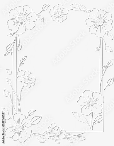Embossed line drawing of flowers.