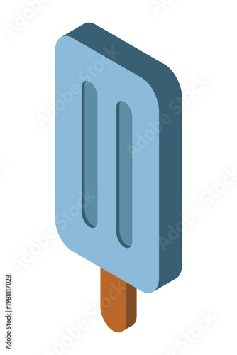 Isometric ice cream. Isometric popsicle. Ice cream on stick. Sweet ice cream. Food and menu design. Cartoon cute style. Vector illustration